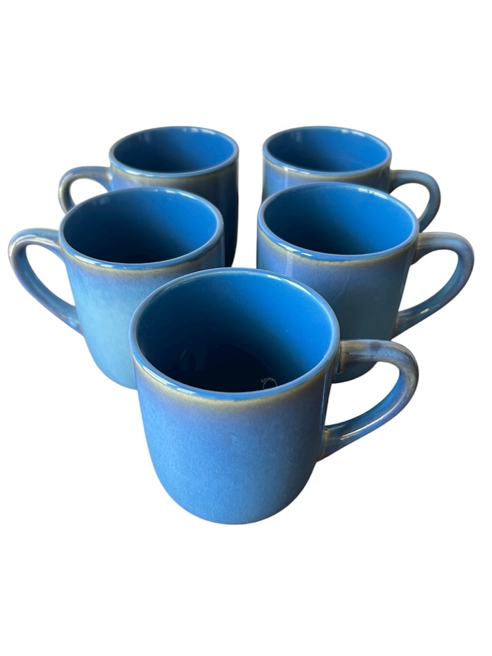 Royal Norfolk Stoneware Vibrant Blue Glaze Lighter Contrasting Rim Set of 5